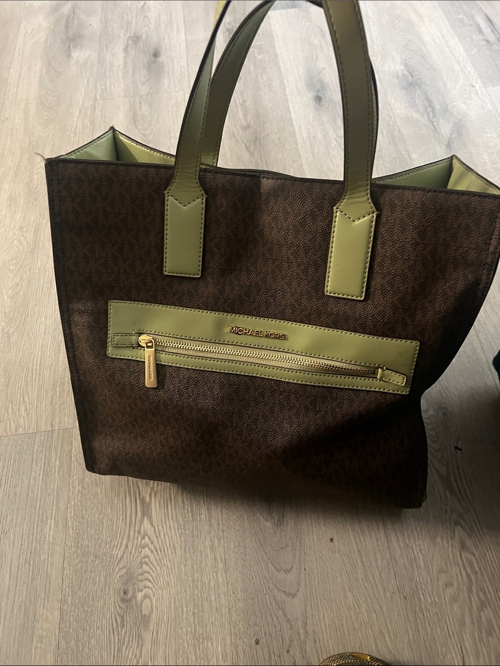 Michael Kors Brown Tote with Olive Green Accents